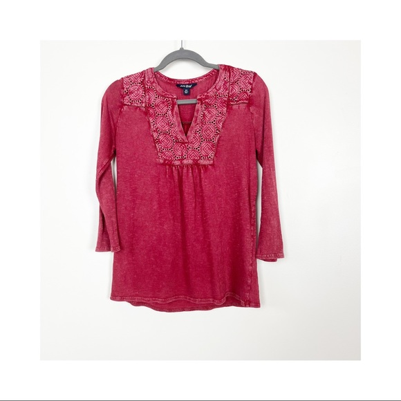 Lucky Brand V Neck Slit Womens Top Marled Red Size XS - Picture 1 of 6